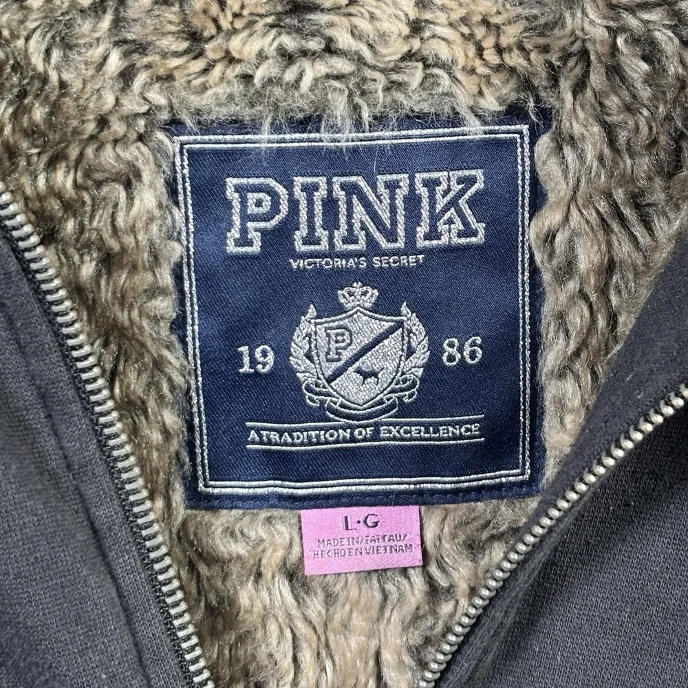 Victorias Secret PINK Y2K Hoodie Large Faux Fur Lined Bling Sequin Full Zip Read - Picture 3 of 11
